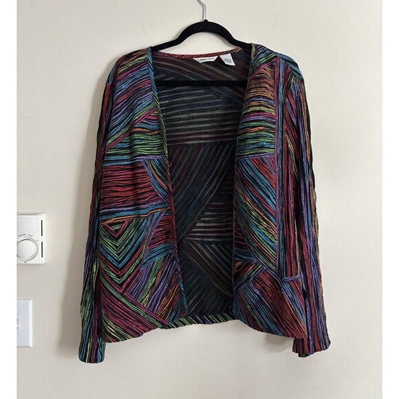 VTG Laura Ashley Womens Rainbow Striped Mesh Cardigan Large Multicolor Neon 90s - Picture 1 of 5